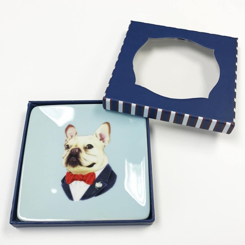 Berkley Bestiary Frenchie Portrait Square Porcelain Tray New